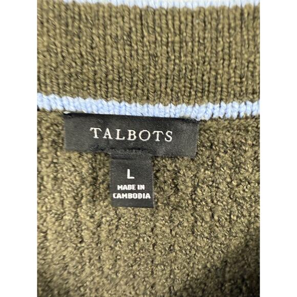 Talbots Cardigan Womens Tipped Textured Pockets Button Down Sweater Green Blue L - Picture 2 of 6